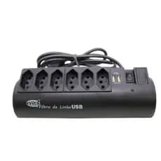 Prote Raio Filtro De Linha Com Proteção 6 Tomadas + 2 Entradas USB Bivolt Estilo Preto 20 Amperes PW