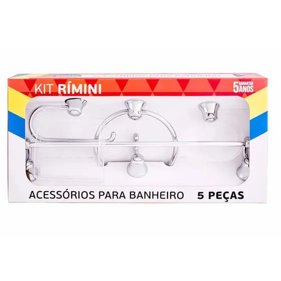 Kit 5 Peças Acessórios Conjunto Para Banheiro Completo Cromado Stamplas Rimini