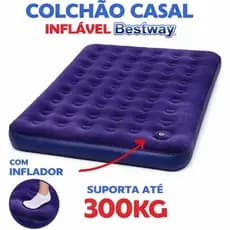 Colchão Inflável Casal Suporta 300Kg Com Inflador Embutido Fole + Kit reparo Incluso