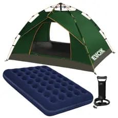 Kit Barraca de Acampamento 4 Pessoas Automatica A Prova D'Água Evox + Colchão Inflável Casal + Bomba Manual