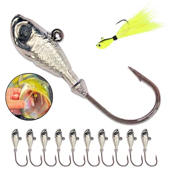 Jig Head Anzol Pesca Kit 10un Atado Real Jig de Pena Xuxinha Peninha Tucunaré Traíra Isca Artificial