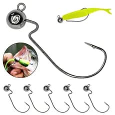 Anzol Jig Head Offset Kit Pesca Super Resistente Isca Artificial Soft Camarão Robalo Tucunaré