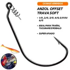 Anzol Offset Pesca c/ Trava Soft Isca Artificial Acessórios Anti Enrosco Traíra Tucunaré