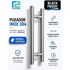 Puxador Inox 60cm (60X32) p/ Porta de vidro, madeira, alumínio e portão TUBULAR/REDONDO INOX POLIDO