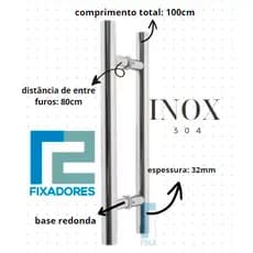 Puxador INOX 100cm (100X32) p/ Porta de vidro, madeira, alumínio e portão TUBULAR/REDONDO INOX POLIDO