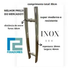 Puxador Ângulo 80CM INOX POLIDO p/ Porta de vidro, madeira, alumínio e portão ÂNGULO INOX POLIDO