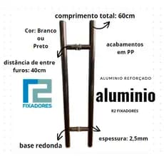 Puxador 60CM ALUMÍNIO BRANCO p/ Porta de vidro, alumínio e portão TUBULAR/REDONDO ALUMÍNIO BRANCO