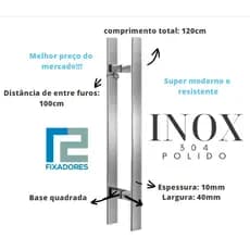 Puxador 120CM INOX 304 POLIDO p/ Porta de vidro, madeira, alumínio e portão BARRA CHATA INOX 304 POLIDO