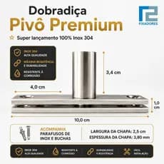 Dobradiça  PREMIUM POLIDO Pivô Pino Para Porta Pivotante 150KG AÇO INOX 304 POLIDO
