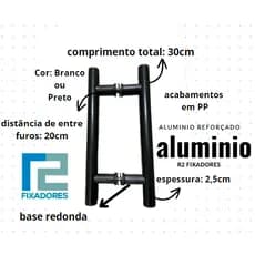 Puxador 30CM ALUMÍNIO p/ Porta de vidro ,alumínio e portão TUBULAR/REDONDO ALUMÍNIO BRANCO COM ACABAMENTOS EM PP