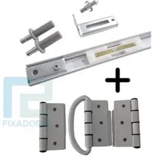Kit Trilho de Aluminio Completo (Branco/Bronze/Preto/Cromado) + Kit Dobradiça Para Porta Camarão (Branco/Preto)