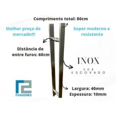 Puxador 80CM INOX ESCOVADO p/ Porta de vidro, madeira, alumínio e portão BARRA CHATA INOX ESCOVADO