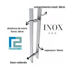 Puxador 40CM BARRA CHATA INOX POLIDO p/ Porta de vidro, madeira, alumínio e portão BARRA CHATA INOX POLIDO