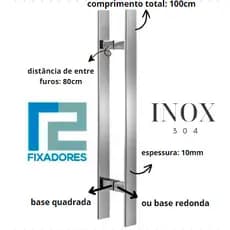 Puxador BARRA CHATA 1M INOX 304 POLÍDO p/ Porta de vidro, madeira, alumínio e portão