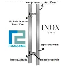 Puxador 80CM Inox p/ Porta de vidro, madeira, alumínio e portão BARRA CHATA INOX POLIDO 40X10X800X600