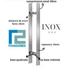 Puxador 60CM BARRA CHATA Inox p/ Porta de vidro, madeira, alumínio e portão BARRA CHATA INOX POLIDO