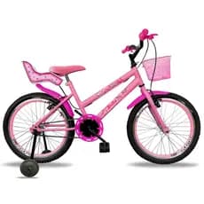 Bicicleta Infantil Aro 20 Feminina Com Cadeirinha Boneca E Rodinha Lateral Bella
