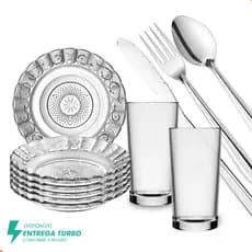 Jogo de Jantar 20 Peças Completo | 4 Pessoas | Pratos Estrela Copos Ohio Talheres Inox | Mesa Posta Elegante