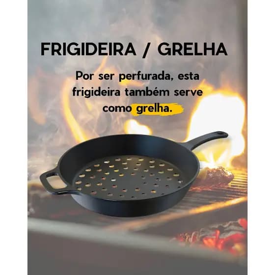 Panela Frigideira Perfurada Ferro Fundido Para Grelhar 30cm