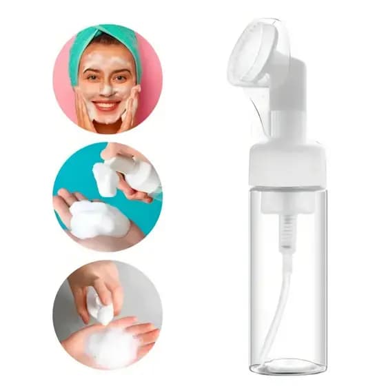 Frasco Pump Espumador Porta Sabonete Escova Silicone Limpeza Facial Skin Care 200 ml Limpeza Facial Prática e Suave