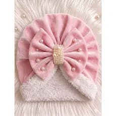 Touca Turbante Luxo com Pérolas | Touca Forrada Quentinha Outono Inverno Elegante infantil