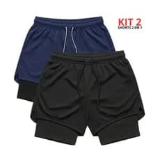 Kit 2 Bermuda de Treino Masculina 2 em 1 Alta Performance