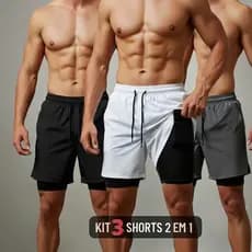 Kit 3 Bermudas Secagem Rápida Dry Fit + Compressão