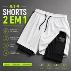 Kit 4 Shorts Esportivo Masculino 2 em 1 Tecido Leve Respirável Corrida Academia Fitness