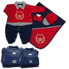 Kit Bolsa e Saída de Maternidade Para Bebe Menino 04 Peças Roupinhas Para Bebê Bordado Principe