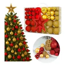 Kit Enfeites De Natal 66 Peças Para Árvore De Natal Super Luxo
