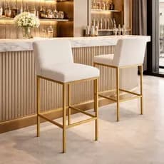 Kit 2 Banquetas Viena Alta Estofada Em Veludo Com Encosto Para Bancada Cozinha Área Gourmet 92 cm Com Pés Dourado
