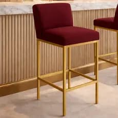 Banqueta Viena Alta Estofada Em Veludo Com Encosto Para Bancada Cozinha Jardim Área Gourmet 92 cm Com Pés Dourado