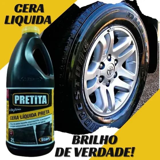 Pretinho Cera Liquida Preta Para Pneu Piso Emborrachado Brilho Profissional Não Sai na Chuva 2L