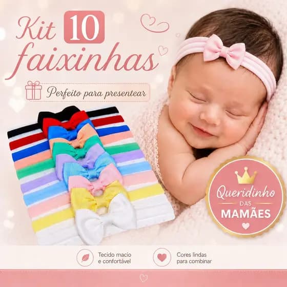 Kit 10 Laços na Faixinha para Bebê Menina Recém Nascida