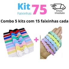 Combo Atacado Revenda 5 Kits 75 Laço de Cabelo Bebê na Faixinha Tiarinha Rn