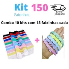 Combo Atacado Revenda 10 Kits 150 Laço de Cabelo Bebê na Faixinha Tiarinha Rn