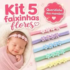 Kit 5 tiara infantil com flores faixinha para bebe