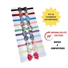 Kit 10 faixinhas de cabelo bebê laço estampado Sortido