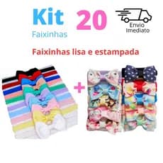 Kit 20 faixinhas de cabelo bebê laço enxoval tiara menina Rn