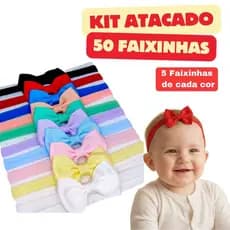 Kit 50 Faixinhas para Bebê Laços Tiarinha Menina Enxoval