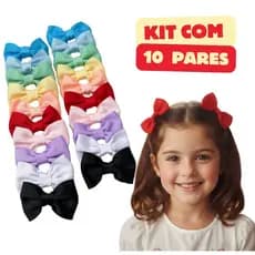 Kit 10 Pares de Laços de Cabelo Bebê Presilha Menina Bico de Pato