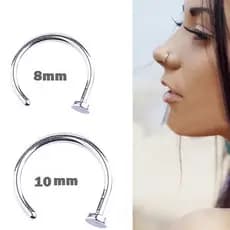 2 Piercing Nariz Argola Falso Fake Prata Aço Cirúrgico 8mm + 10mm Inoxidável Pressão Ponta Conforto
