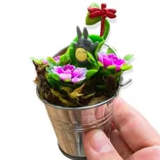 Vasinho Balde Metal Plantas Aritificais  Meu AmigoTotoro Miniatura Decoração Jardinagem Artesanal