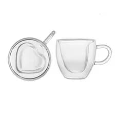 Kit 2 Xicaras Coracao P/Cha Cafe Vidro Parede Dupla 230ml
