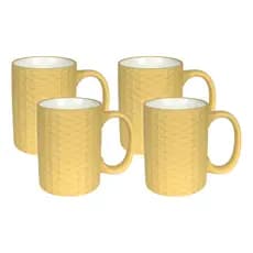 Conjunto 4 Canecas Rattan De Porcelana Elegante Bege 310ml