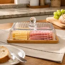 Porta Frios De Cristal Com Base De Madeira Montecarlo 19,5cm