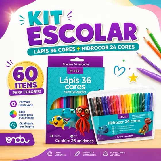 Kit Lápis 36 Cores + Canetinhas 24 para Colorir-Onda Pro