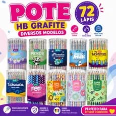 Pote Lápis Preto Com Borracha - Lápis Preto HB  Estampado C/ 72 Unidades / Borracha Na Ponta