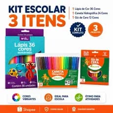 kit Lápis de Cor 36 cores + Canetinha+Giz 12 Cores Fino - Caneta Hidrográfica 24 cores Simples Leo&Leo -Linha Eco
