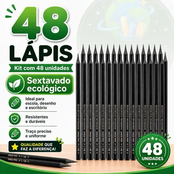 Kit 48 Lápis Preto HB Nº2 Sextavado Ecológico Onda Pro Escolar Desenho Escritório